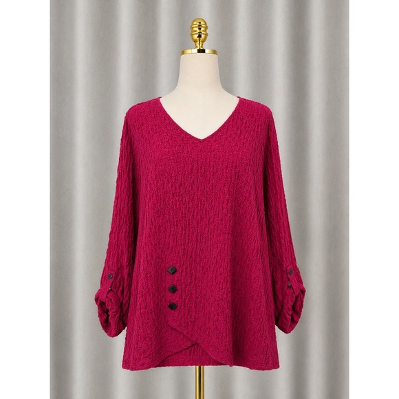 Ali Miles Tops - New Ali Miles Tunic Top Magenta Pink Crinkle Textured Asymmetrical Size 2X